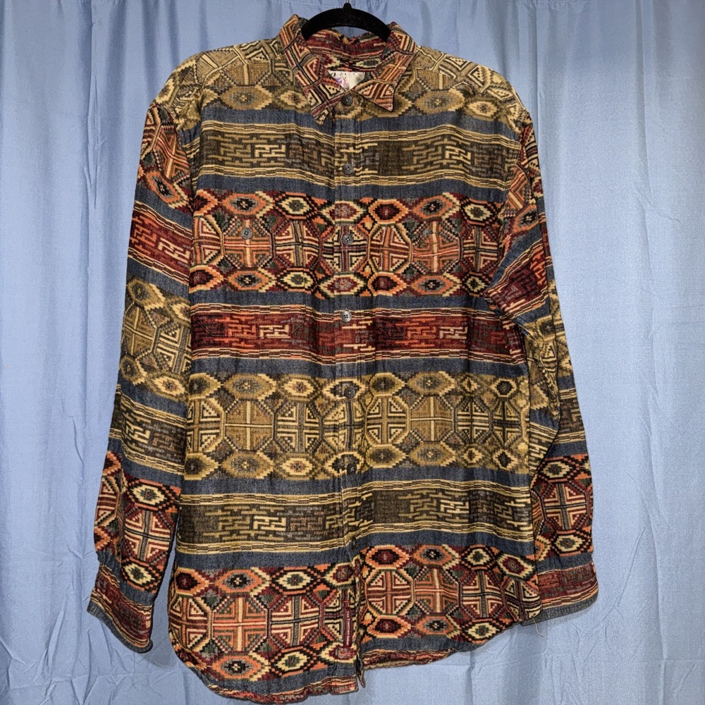 Vintage The Territory Ahead Button Up Long Sleeve Shirt Aztec Southwest Size L